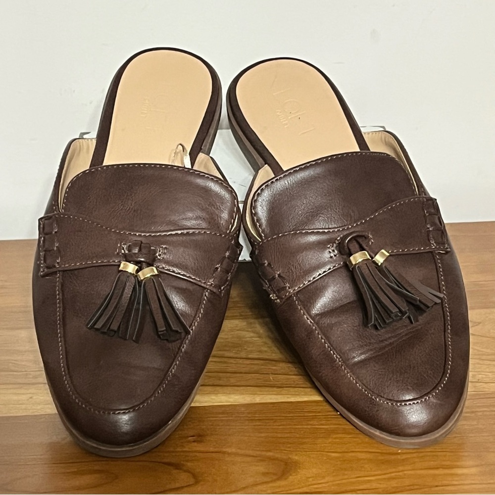 Loft Elegant Brown Faux Leather Tassel Detail Loafers Women’s Size 8M‎